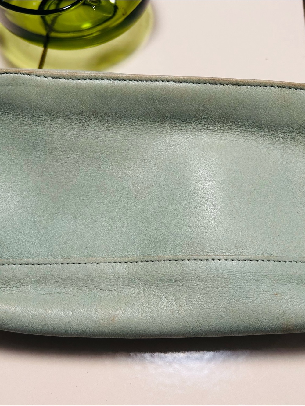 Coach Mint Green Leather Cosmetic Pouch